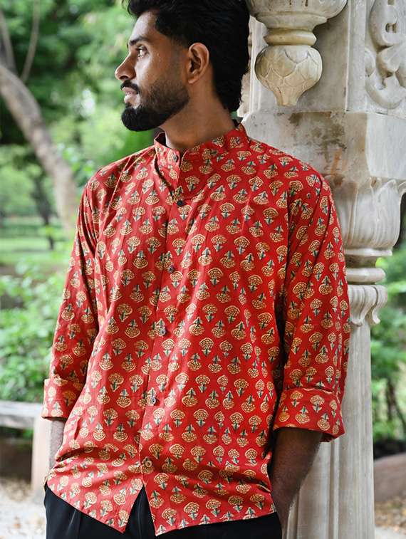 men printed long sleeve regular fit casual shirt