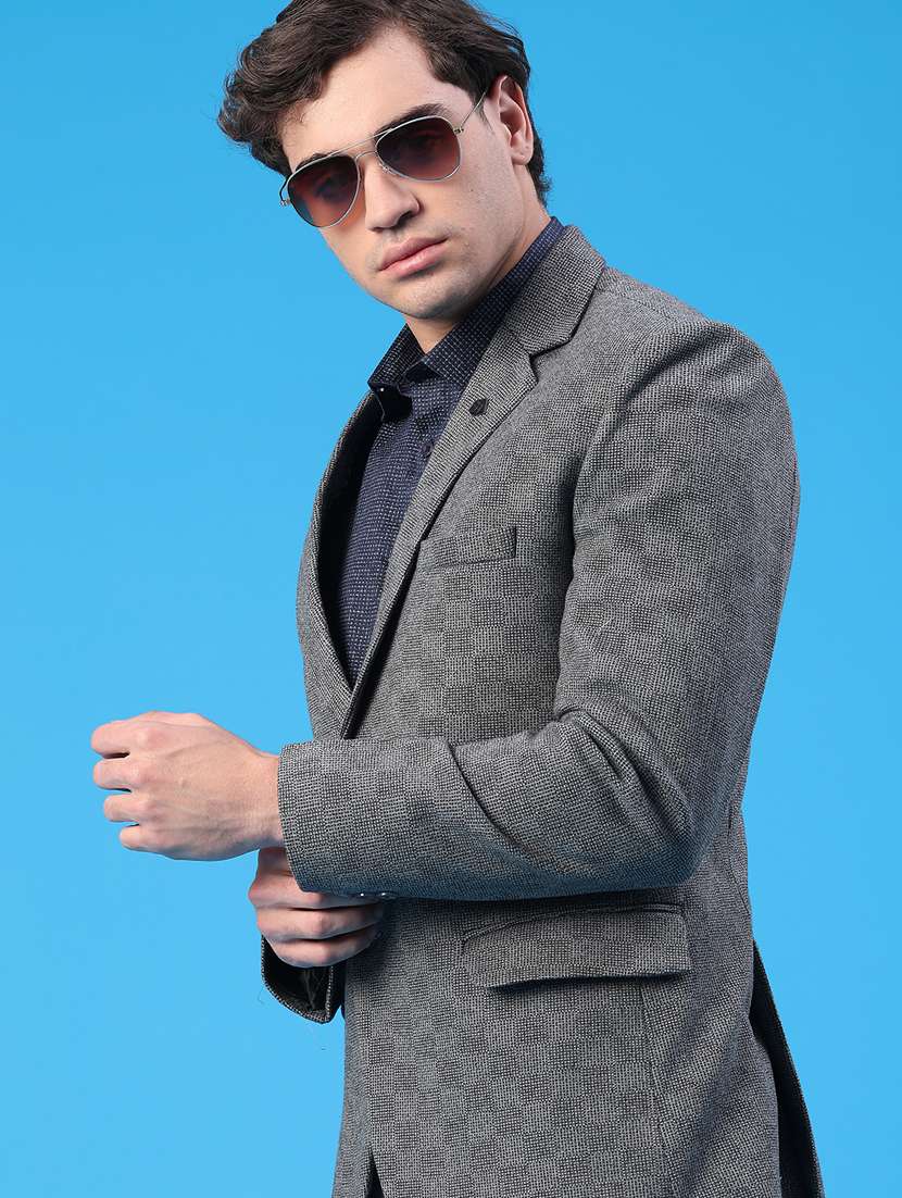 men self design single breasted casual blazer