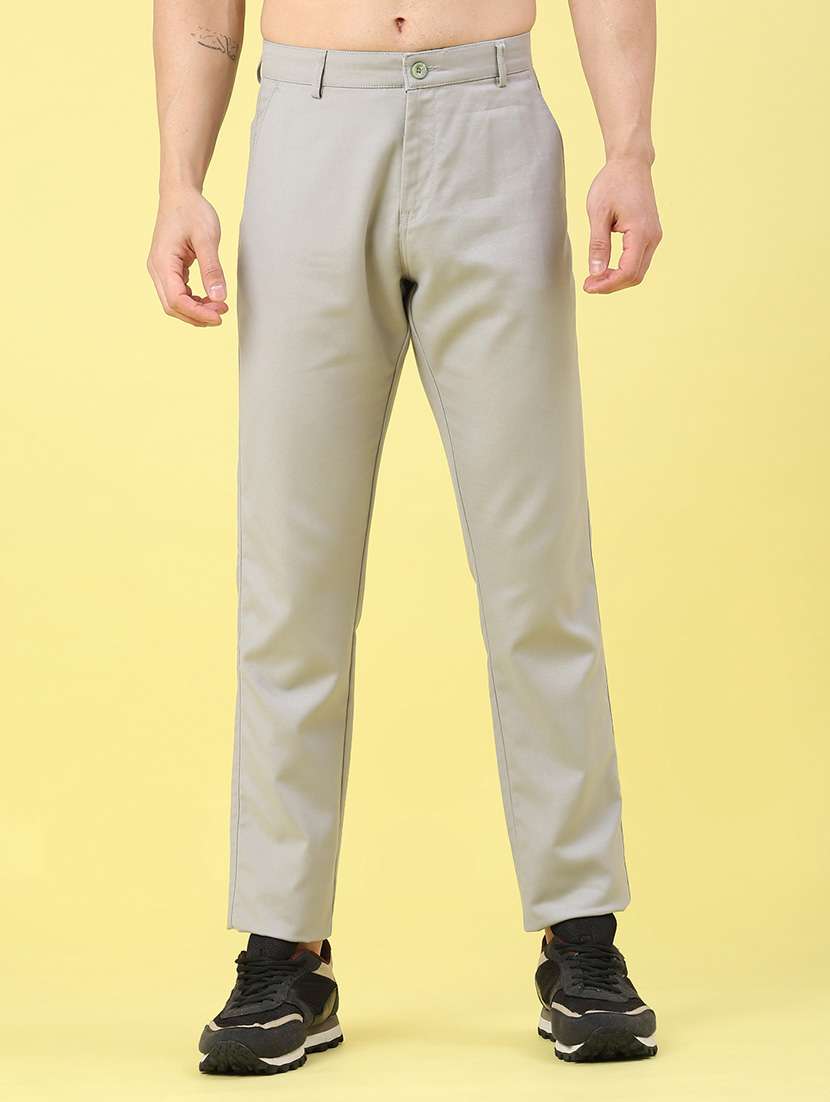 men solid mid rise chinos casual trouser