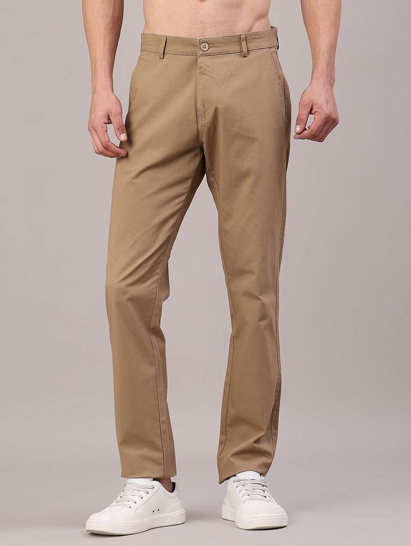 men solid mid rise chinos casual trouser
