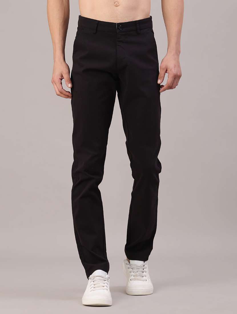 men solid mid rise chinos casual trouser