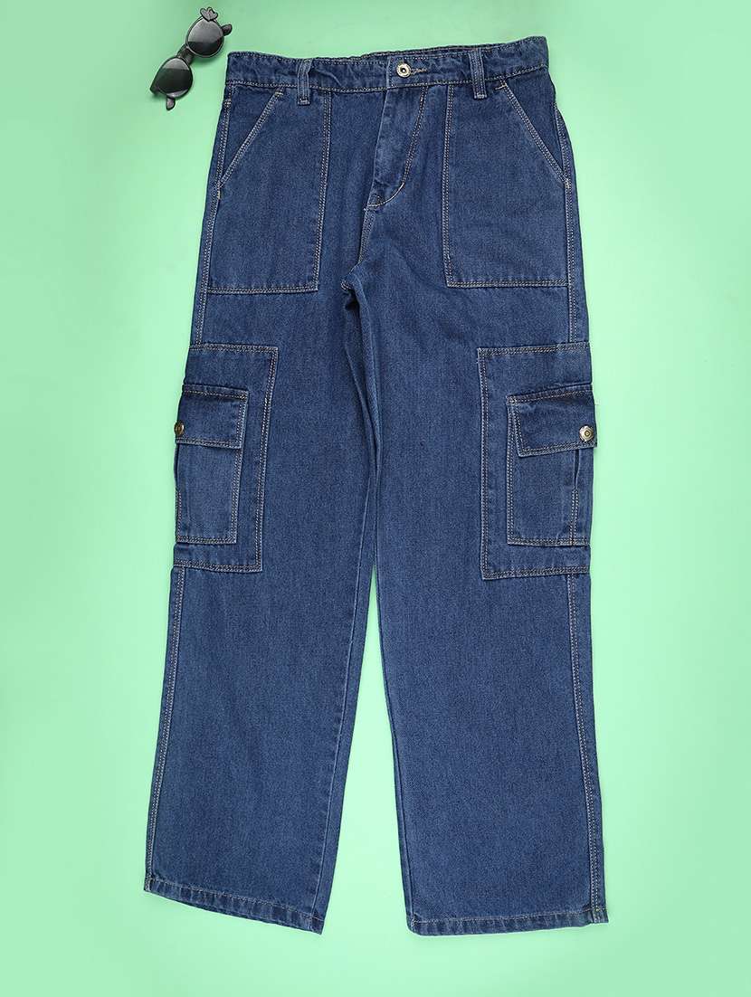 girls solid mid rise cargo