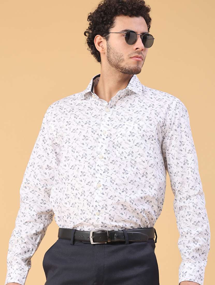 men printed long sleeve slim fit formal shirt
