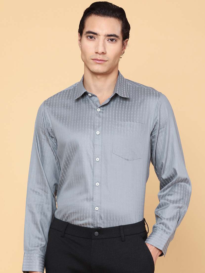 men grey cotton casual shirt