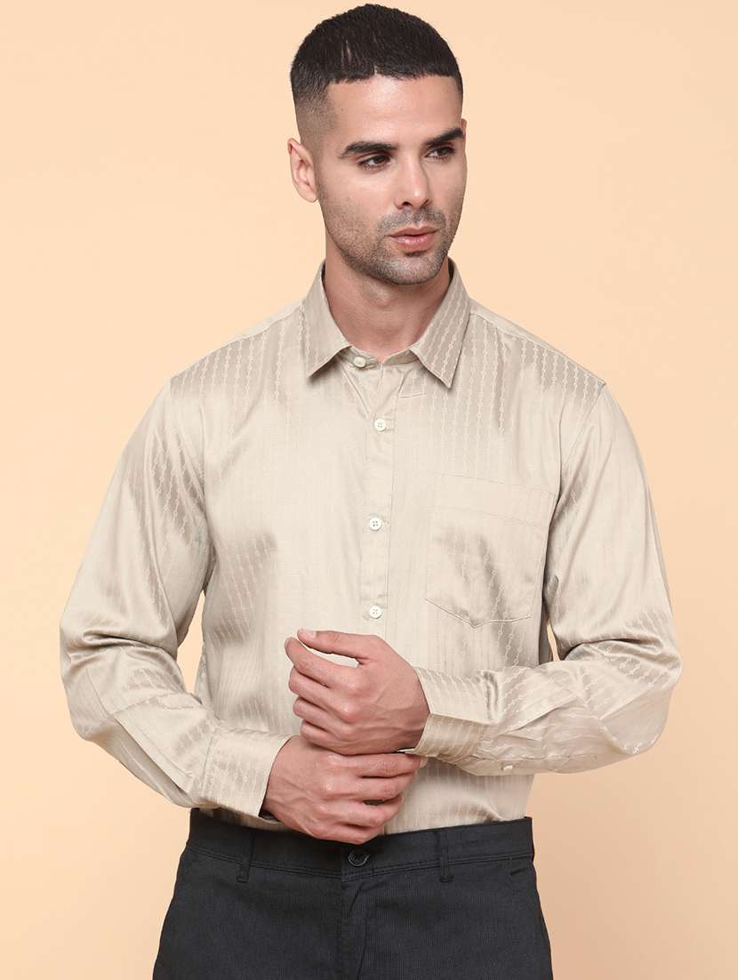 men self design long sleeve regular fit formal shirt