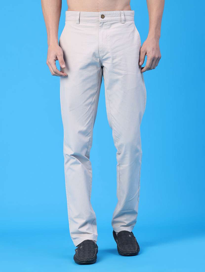 men solid mid rise chinos casual trouser