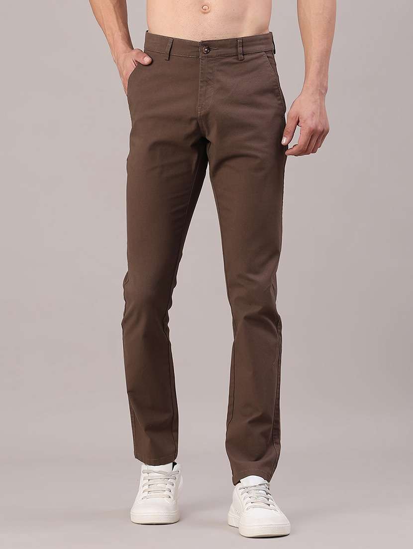 men solid mid rise chinos casual trouser
