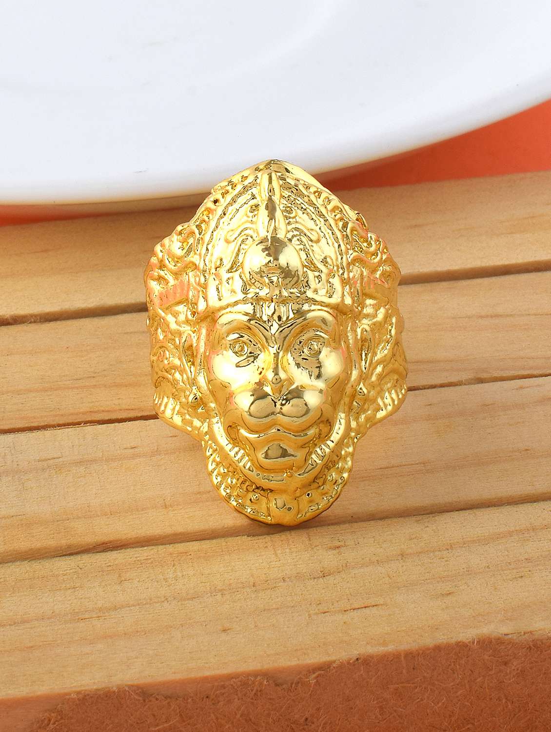 brass gold plated bajrang bali hanuman balaji bold finger ring 