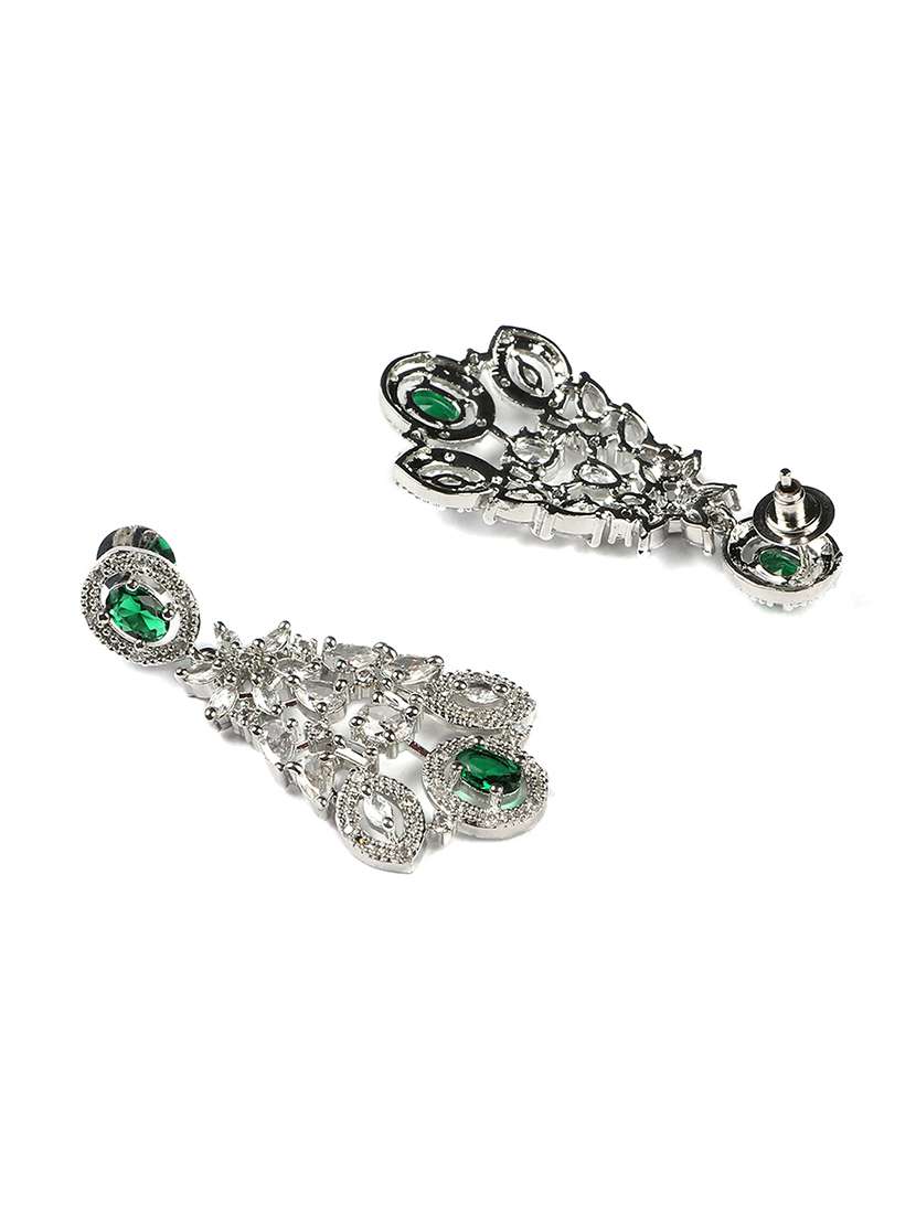 silver plated cubic zirconia bridal necklace with earrings and maangtika - 22157479 -  Standard Image - 5