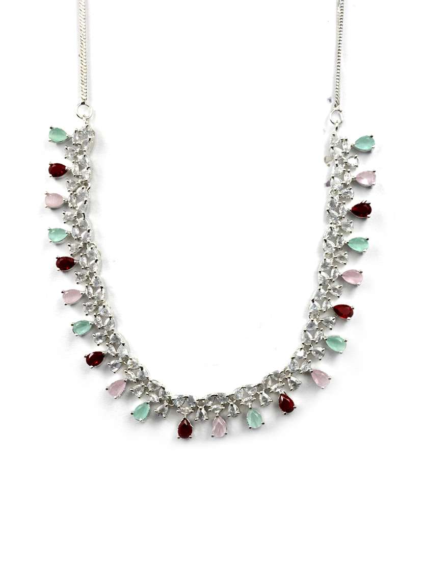 silver plated bridal necklace with earrings set - 22157486 -  Standard Image - 3