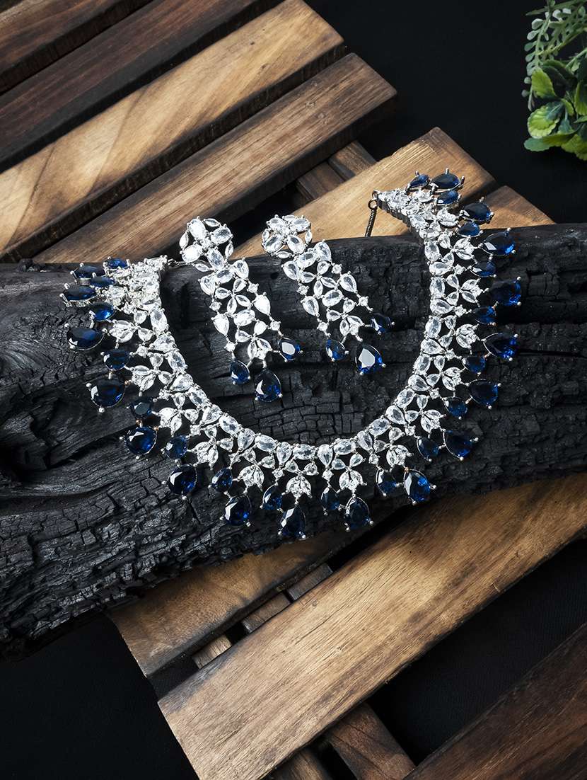 silver plated bridal necklace with earrings set
