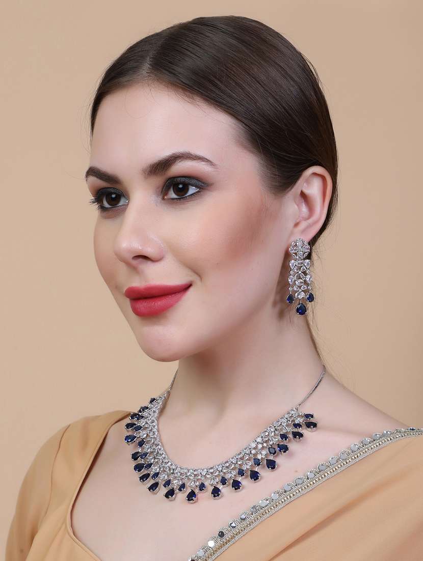 silver plated bridal necklace with earrings set - 22157487 -  Standard Image - 5