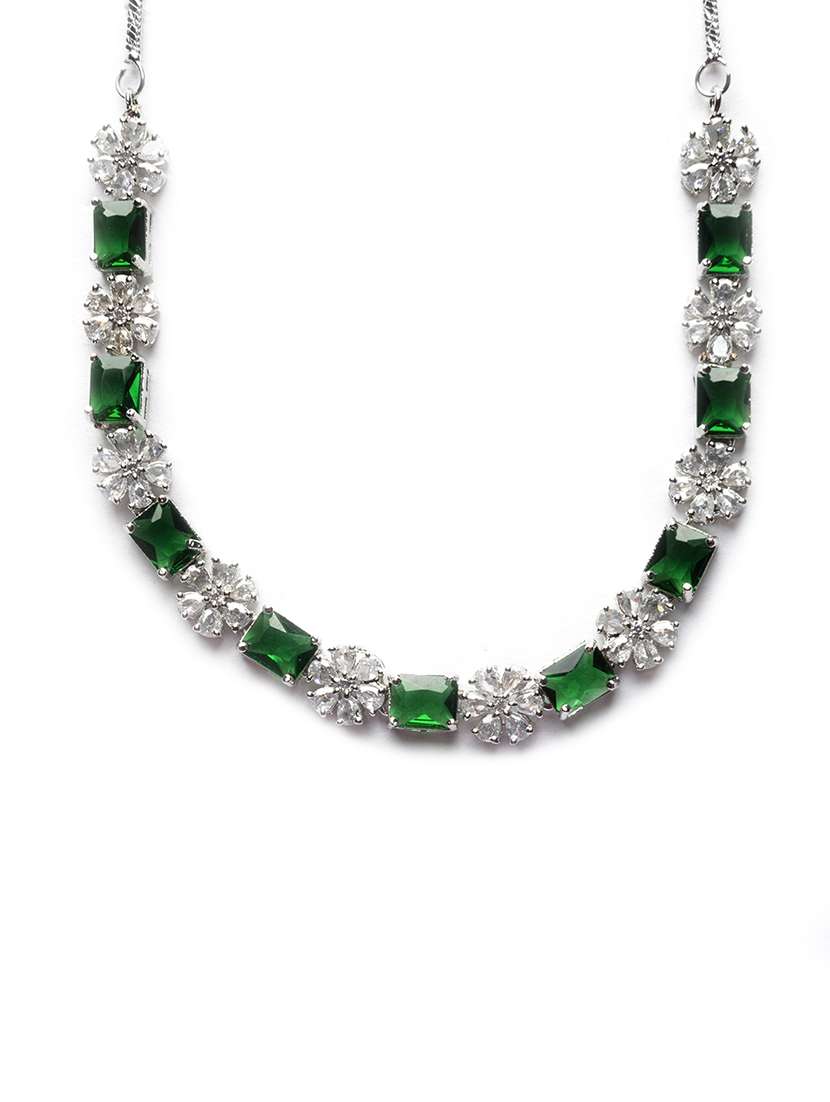 exquisite green flower motif cz sleek necklace set - 22157490 -  Standard Image - 3