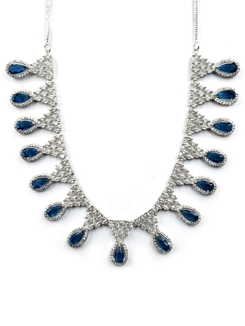 blue ad-cz tear drop necklace set - 22157493 -  Standard Image - 3