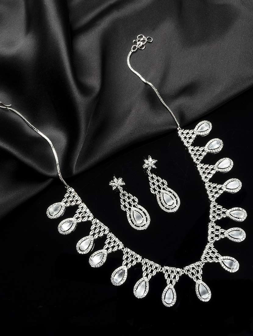 grey ad-cz tear drop statement necklace set