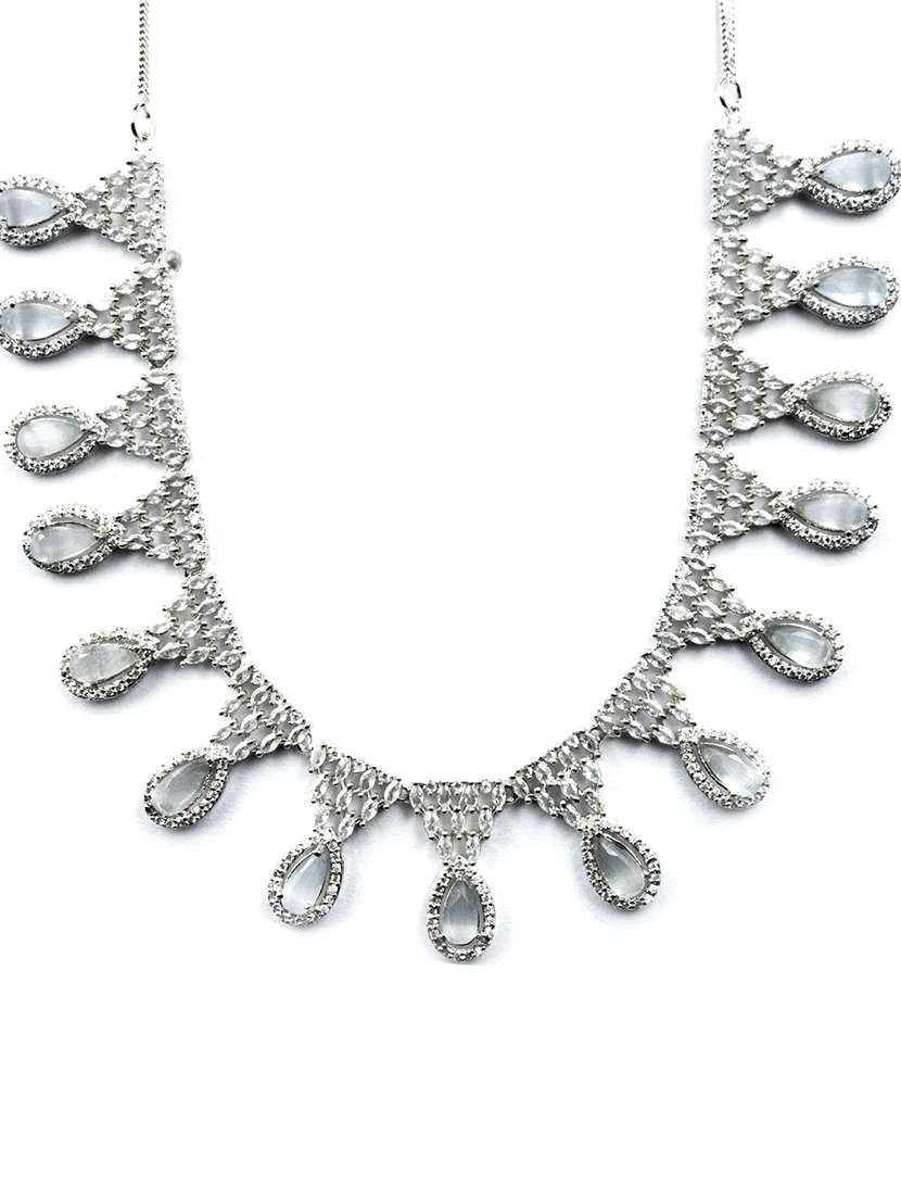 grey ad-cz tear drop statement necklace set - 22157495 -  Standard Image - 3