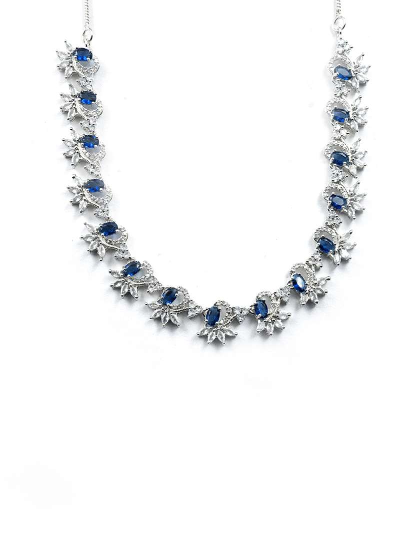 blue american diamond sleek necklace set jewellery - 22157499 -  Standard Image - 3