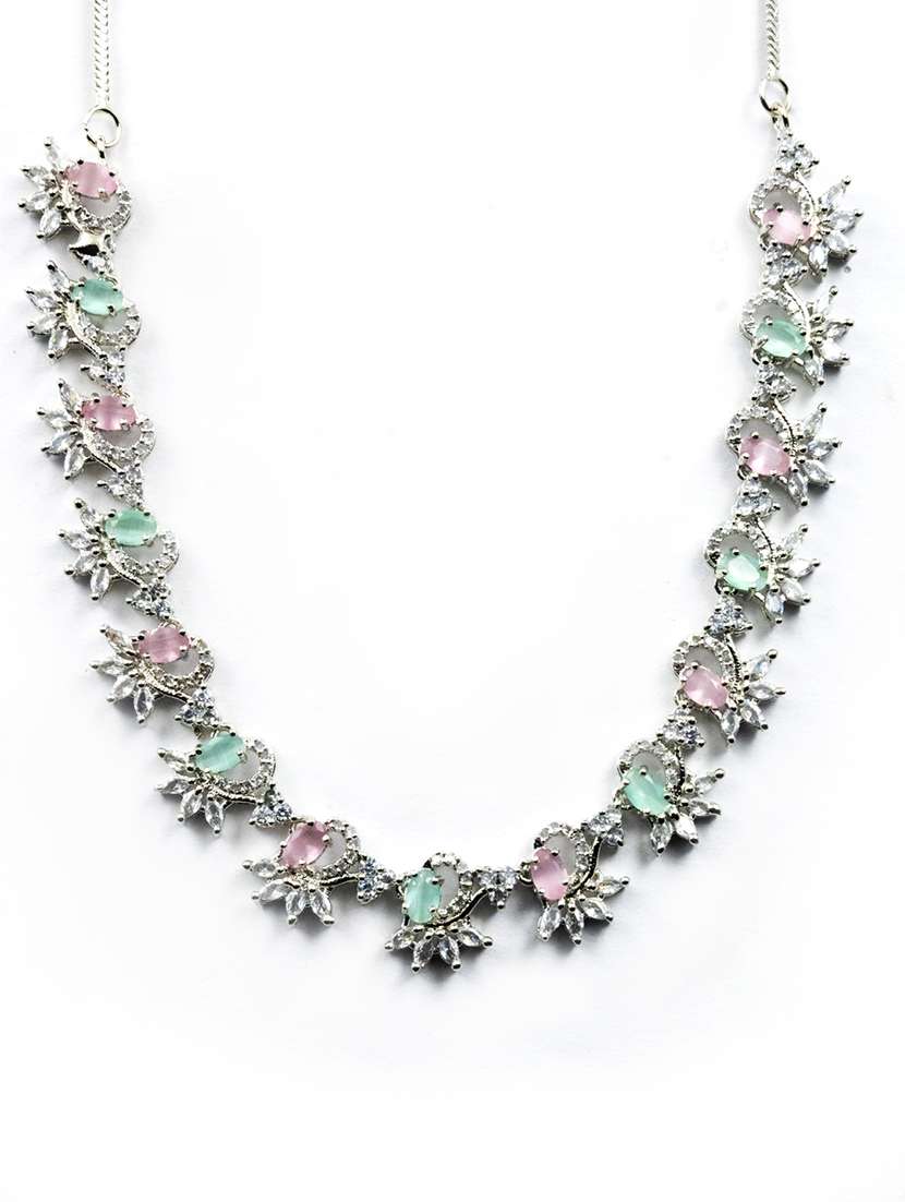 brass multi-colored party wear necklace set - 22157501 -  Standard Image - 3