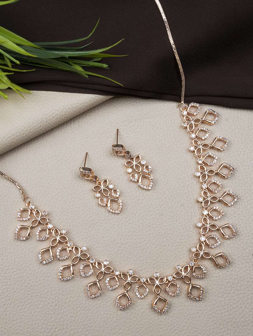 glamourous rose gold plated diamond necklace set diamond necklace set - 22157507 -  Zoom Image - 0