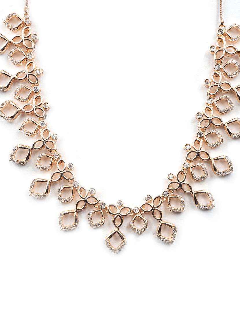glamourous rose gold plated diamond necklace set diamond necklace set - 22157507 -  Standard Image - 3