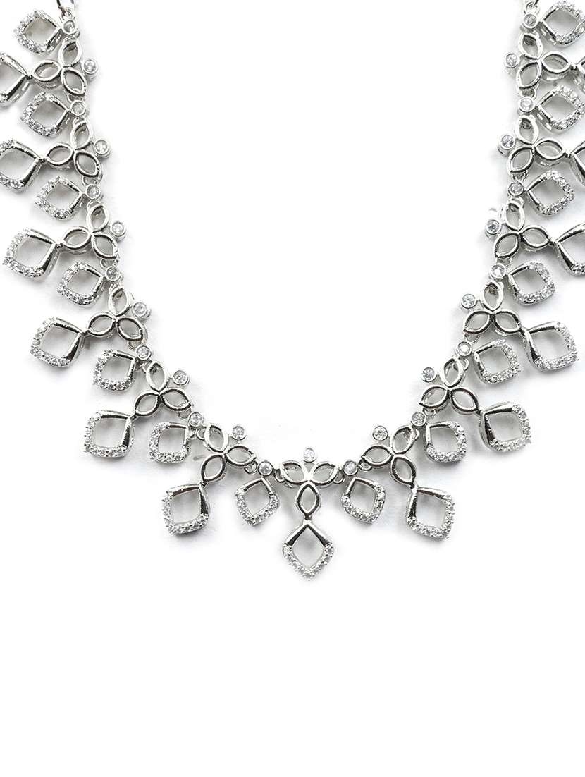 glamourous silver plated diamond necklace set - 22157508 -  Standard Image - 3