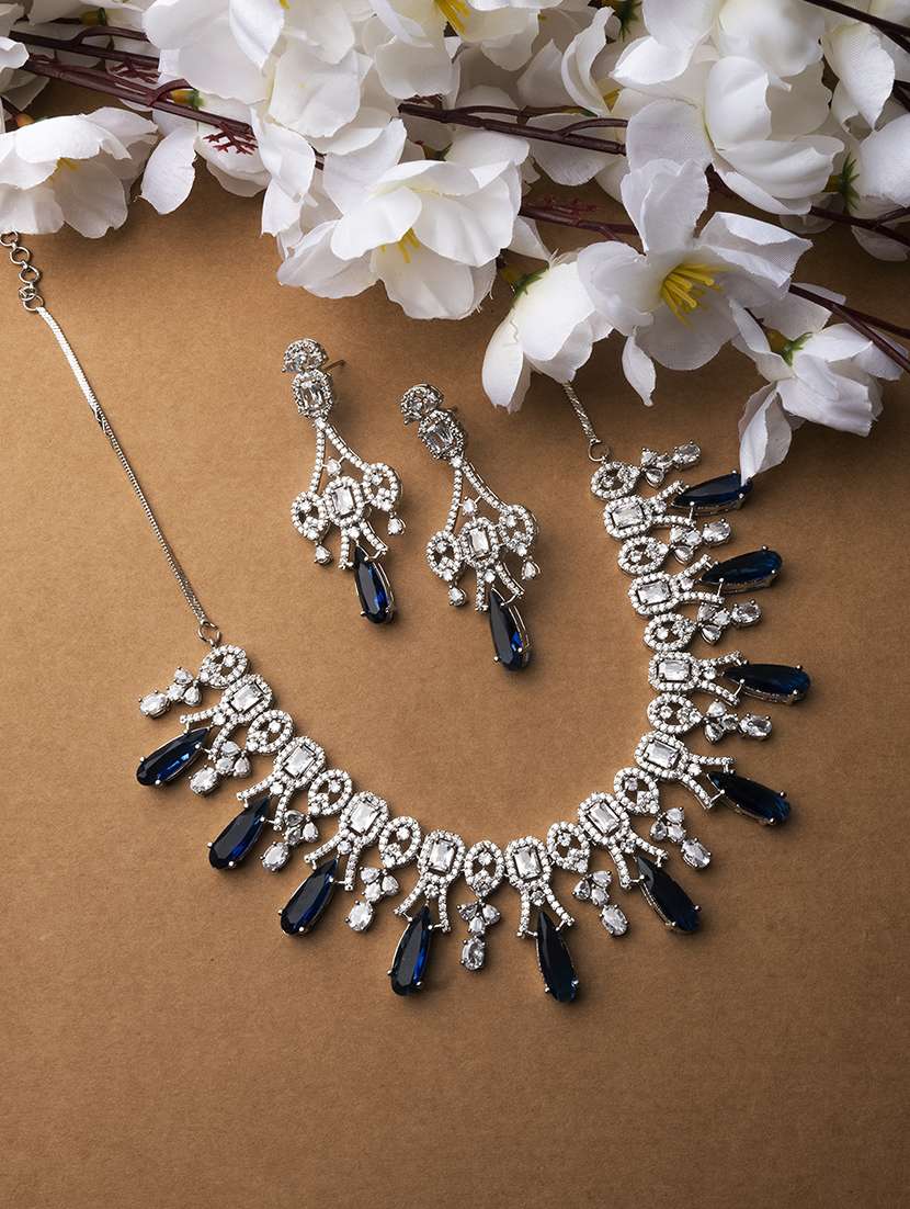 sparkling blue ad necklace and long earrings set