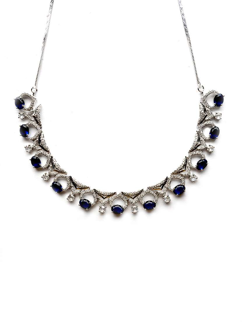 sleek cut work blue cz ad necklace - 22157520 -  Standard Image - 3