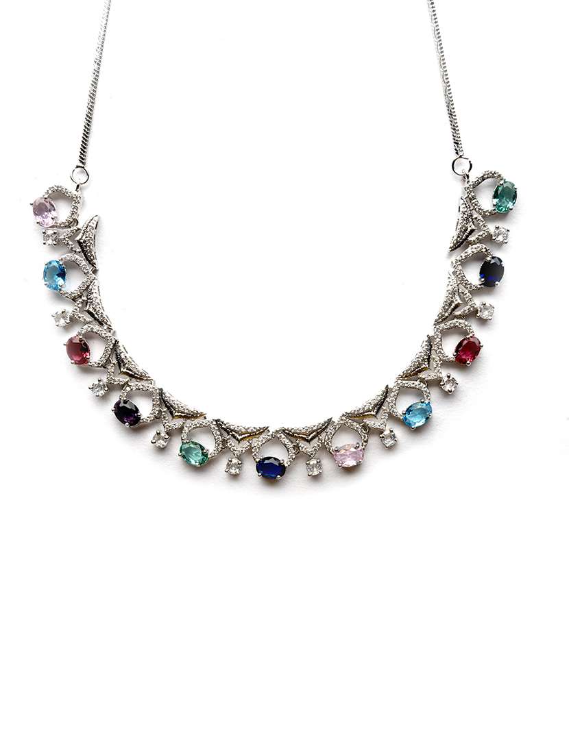 sleek cut work multicolor cz ad necklace - 22157521 -  Standard Image - 3