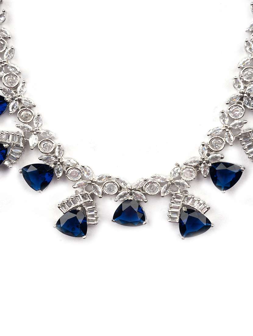 blue cz ad necklace set for glamorous look - 22157522 -  Standard Image - 3