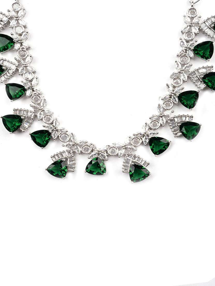 green cz ad necklace set for glamorous look - 22157523 -  Standard Image - 3