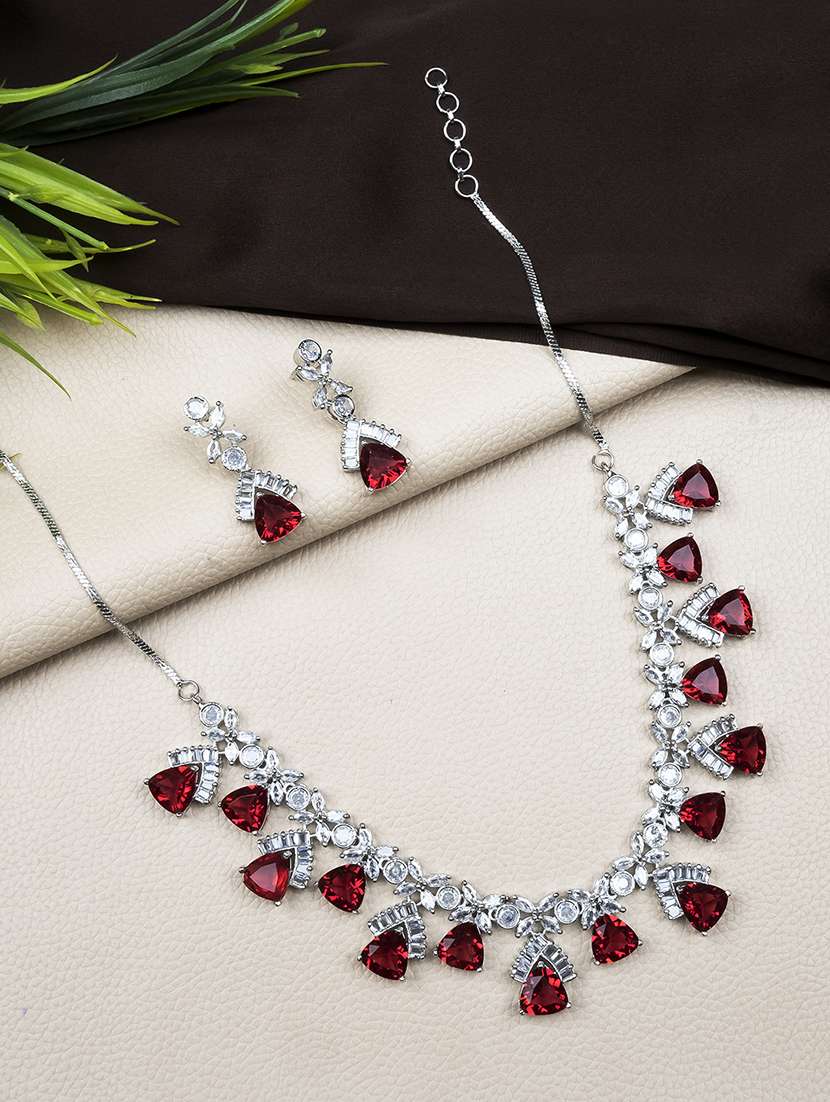 red cz ad necklace set for glamorous look