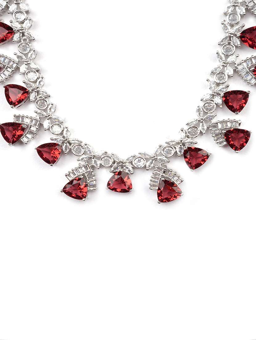 red cz ad necklace set for glamorous look - 22157524 -  Standard Image - 3