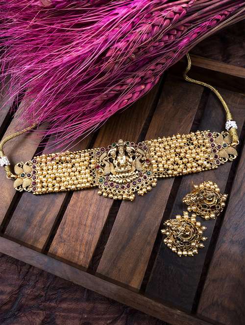 gold plated laxmi white hydra beads choker set - 22157528 -  Standard Image - 0