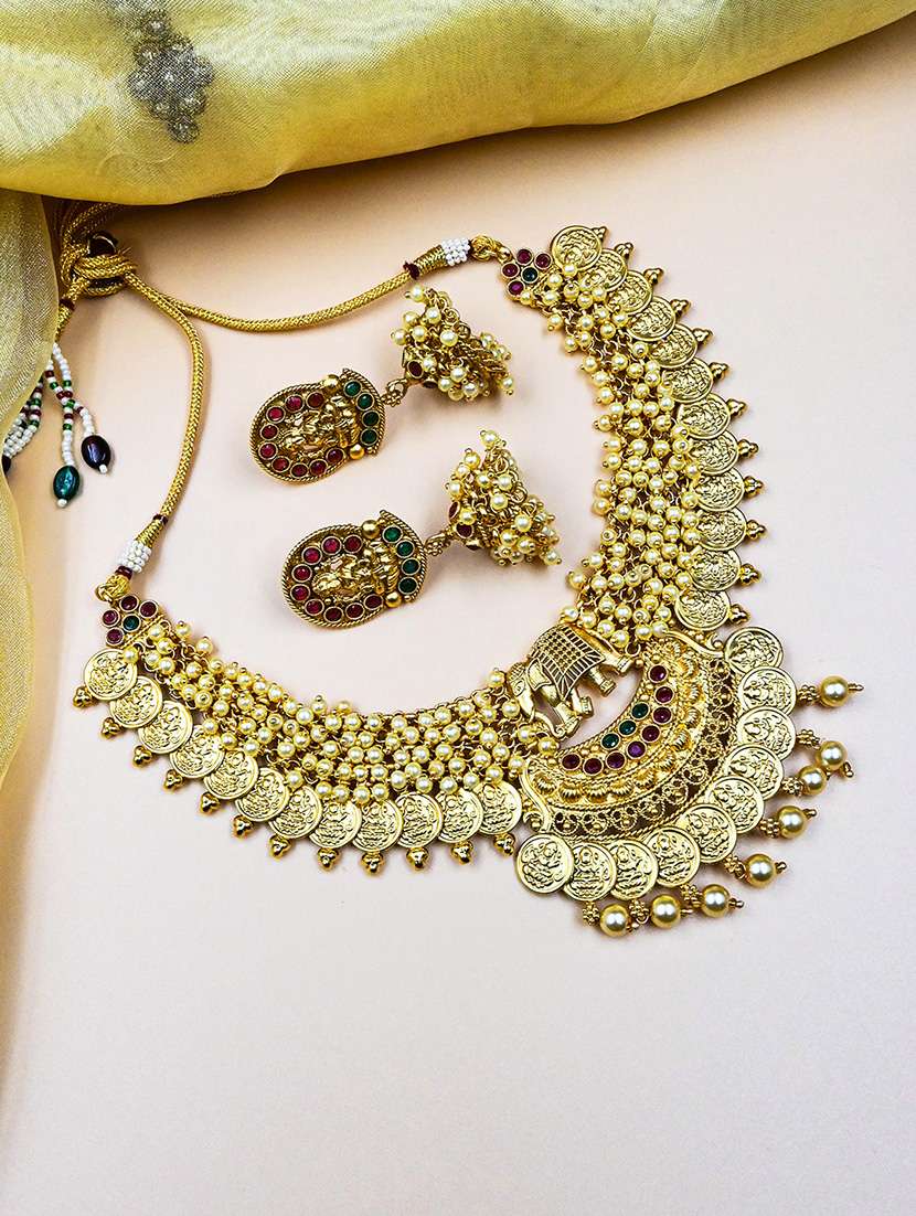 gold plated coin style necklace set