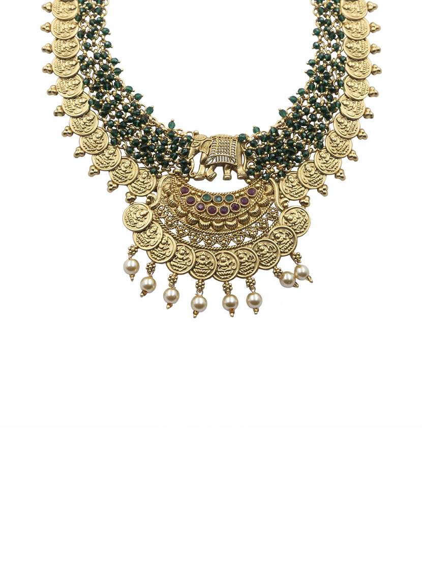 unique gold plated gajanan green hydra beads necklace set - 22157532 -  Standard Image - 3