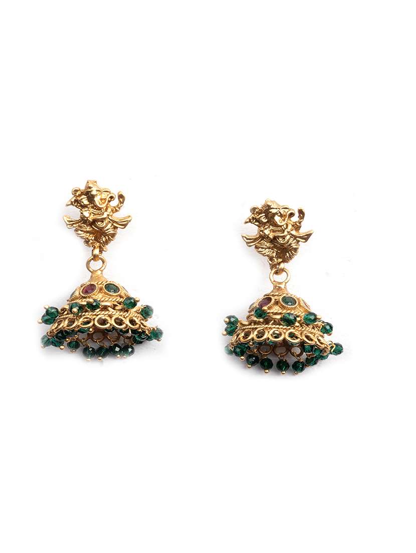 precious gold plated ganapati green hydra beads necklace set - 22157533 -  Standard Image - 3