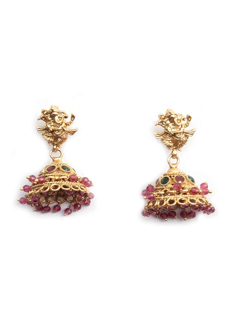 precious gold plated ganapati red hydra beads necklace set - 22157534 -  Standard Image - 3