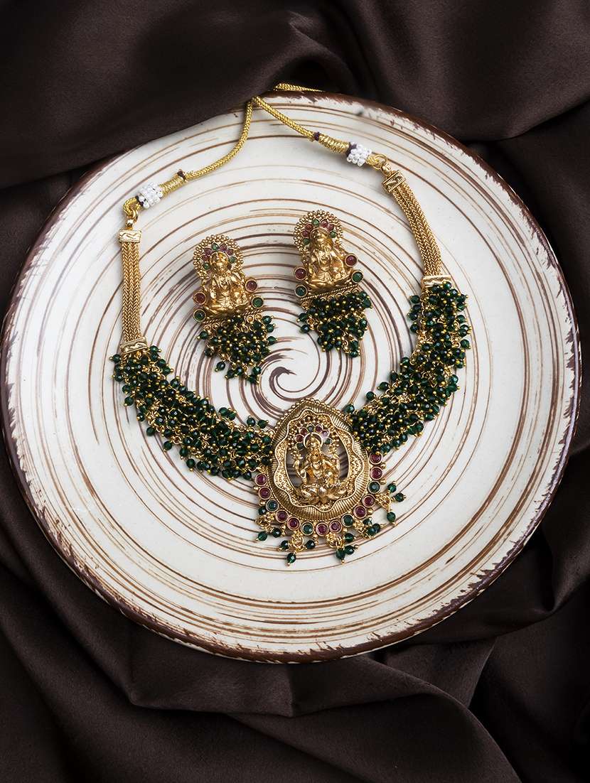 exquisite green hydra beads laxmi temple necklace set