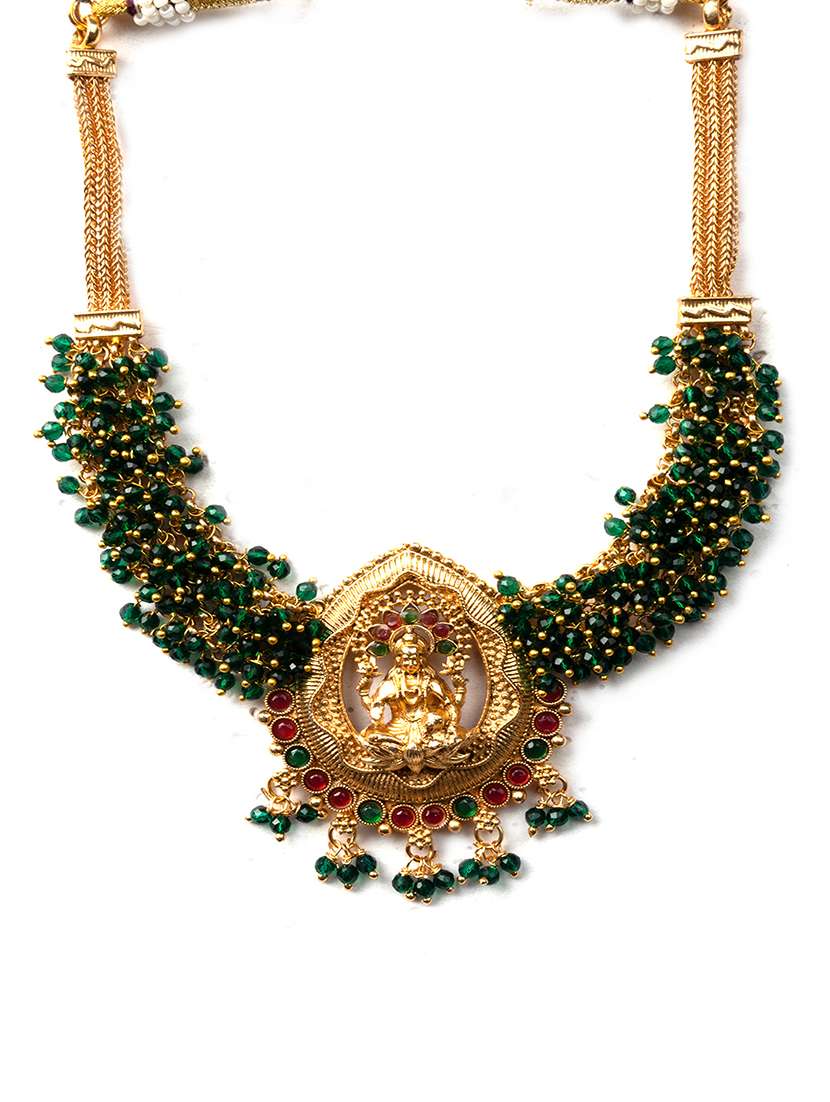 exquisite green hydra beads laxmi temple necklace set - 22157535 -  Standard Image - 3