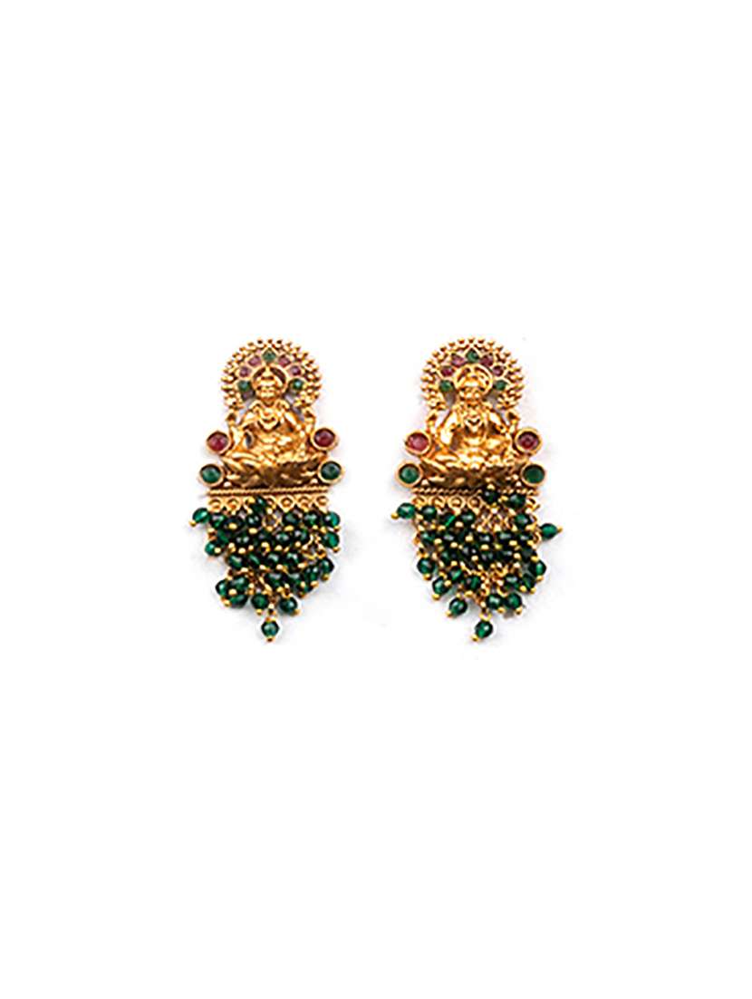 exquisite green hydra beads laxmi temple necklace set - 22157535 -  Standard Image - 5