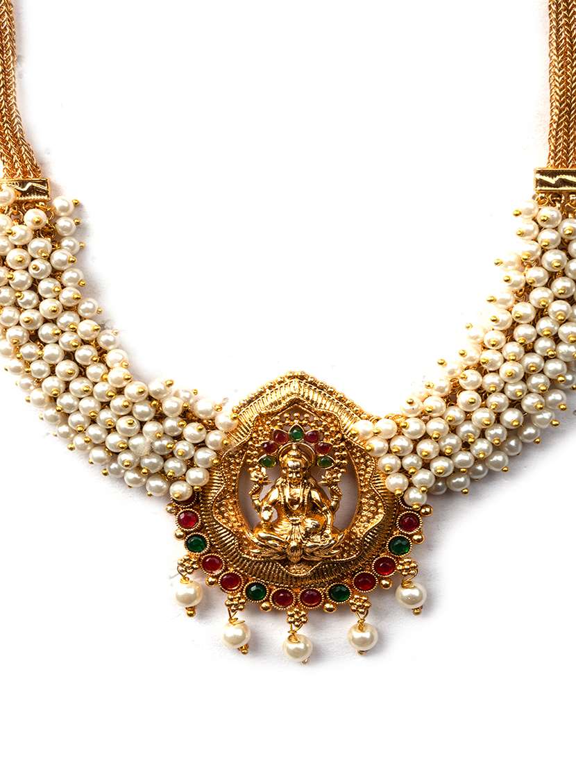 exquisite white hydra beads laxmi temple necklace set - 22157536 -  Standard Image - 3