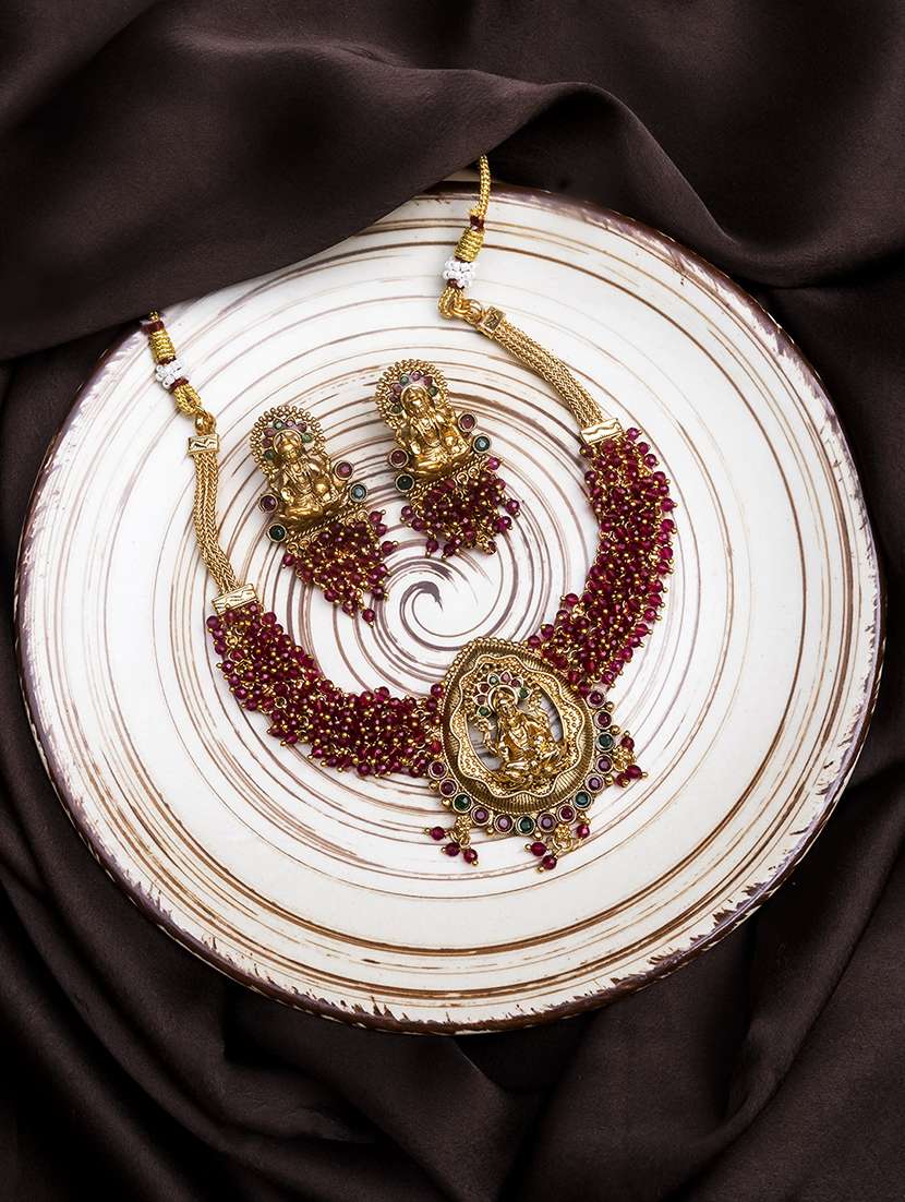 exquisite red hydra beads laxmi temple necklace set