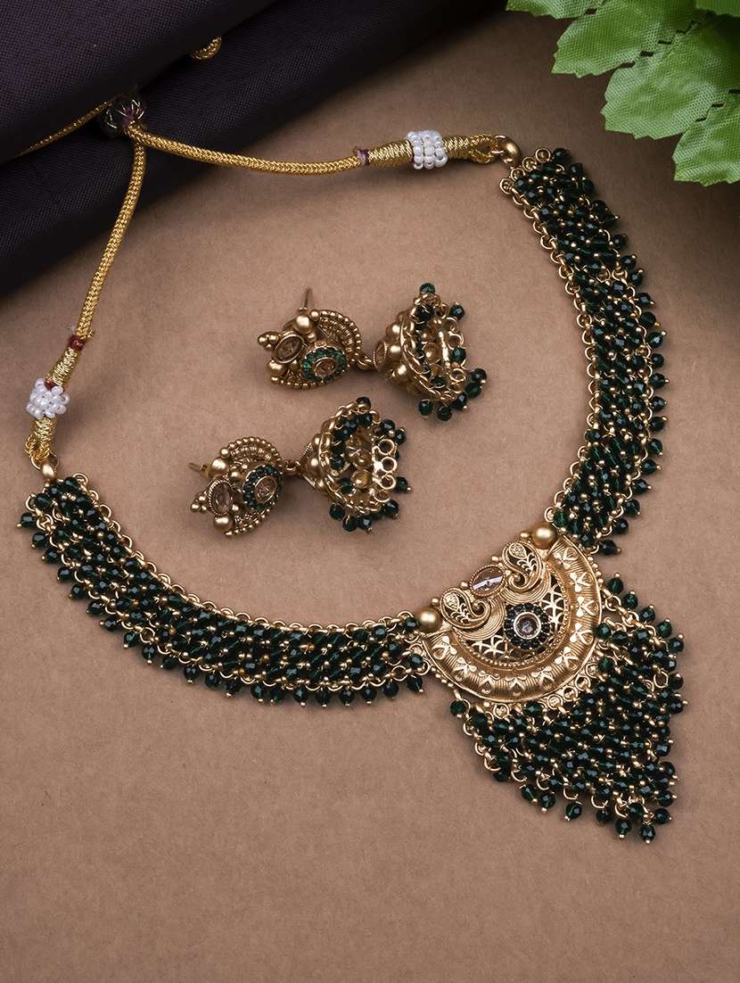 gold plated green hydra necklace set