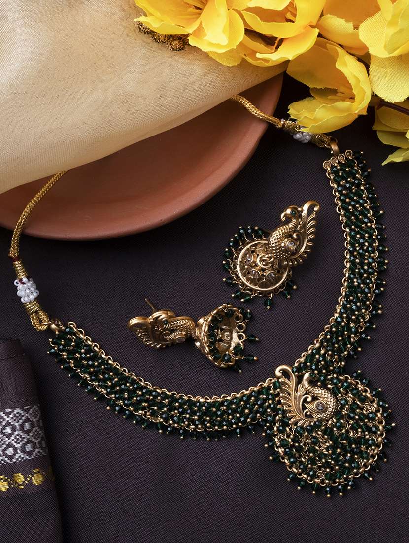 green beaded party wear alloy necklace