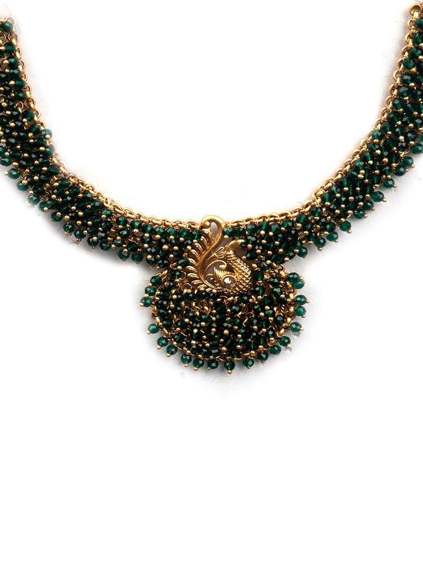 green beaded party wear alloy necklace - 22157555 -  Standard Image - 3
