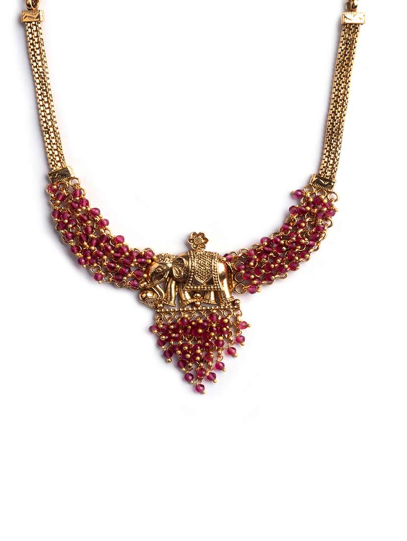 gold plated gaj necklace set with red hydra beads - 22157560 -  Standard Image - 3