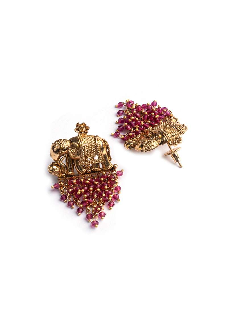 gold plated gaj necklace set with red hydra beads - 22157560 -  Standard Image - 5