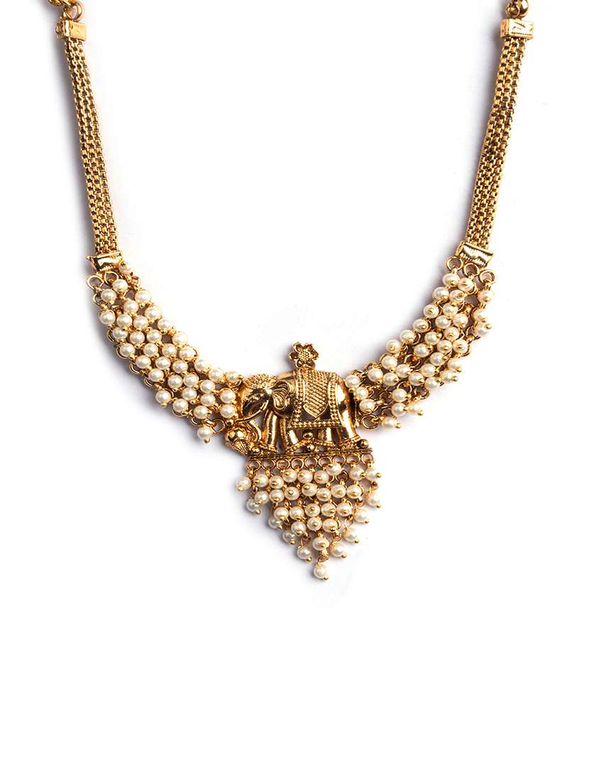 gold plated gaj necklace set with white hydra beads - 22157562 -  Standard Image - 3
