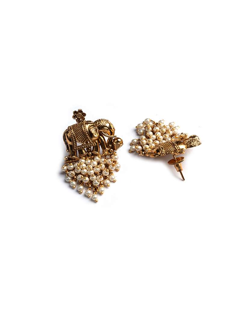 gold plated gaj necklace set with white hydra beads - 22157562 -  Standard Image - 5