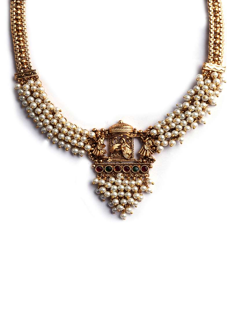 gold plated white hydra beads barati necklace set - 22157563 -  Standard Image - 3